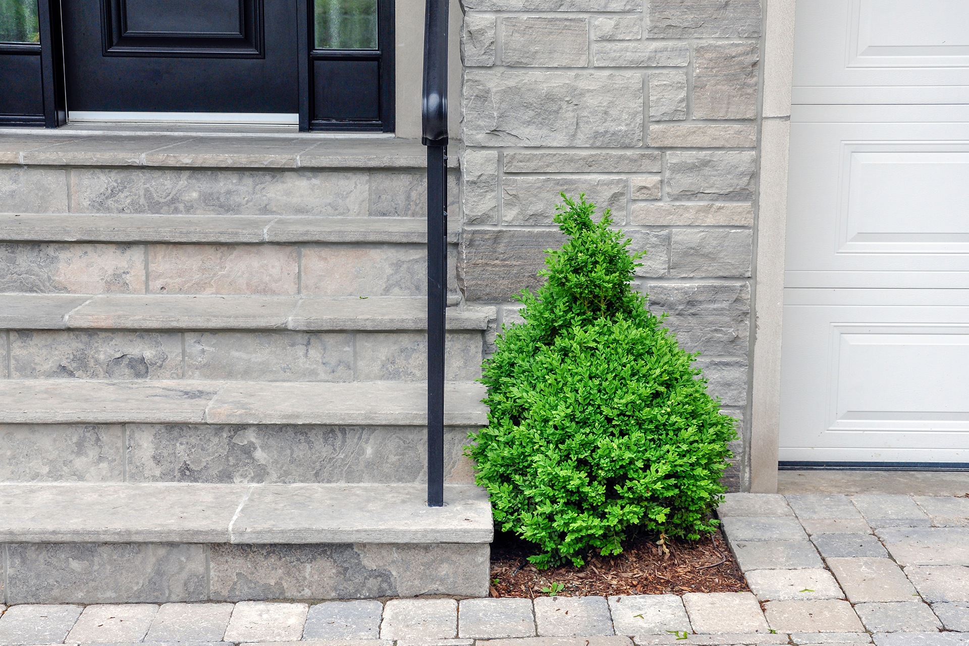 Stone seating wall and paver patio in backyard hardscape project